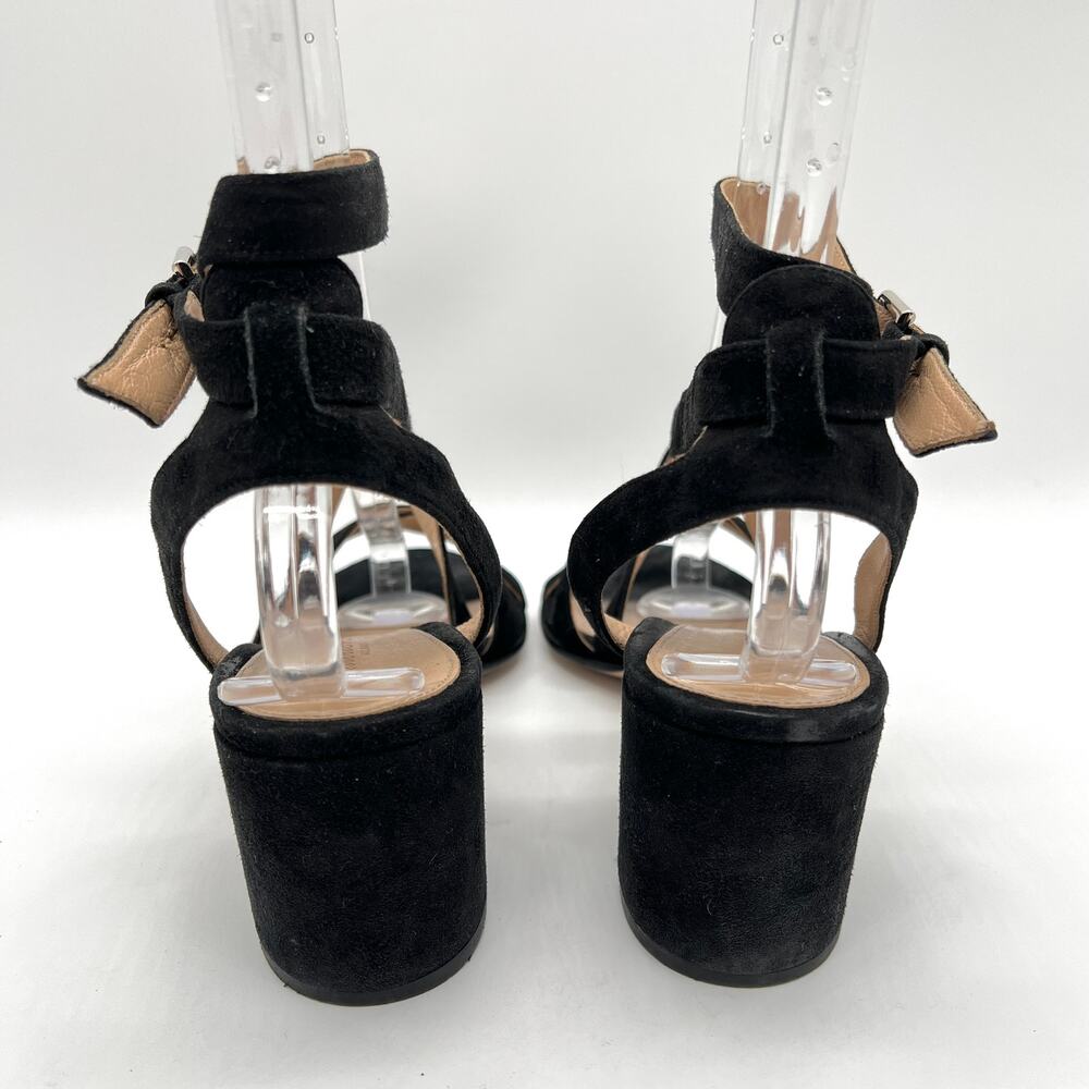 GIANVITO ROSSI Strappy Sandal Womens 40 Black Suede Mid Block Heeled Criss Cross - Picture 4 of 11